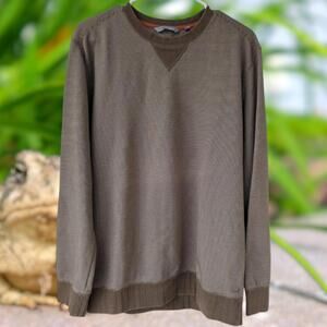 Horny Toad Bandwidth Men M Crew Neck Pullover Sweater 2014 Brown Striped Toad&Co